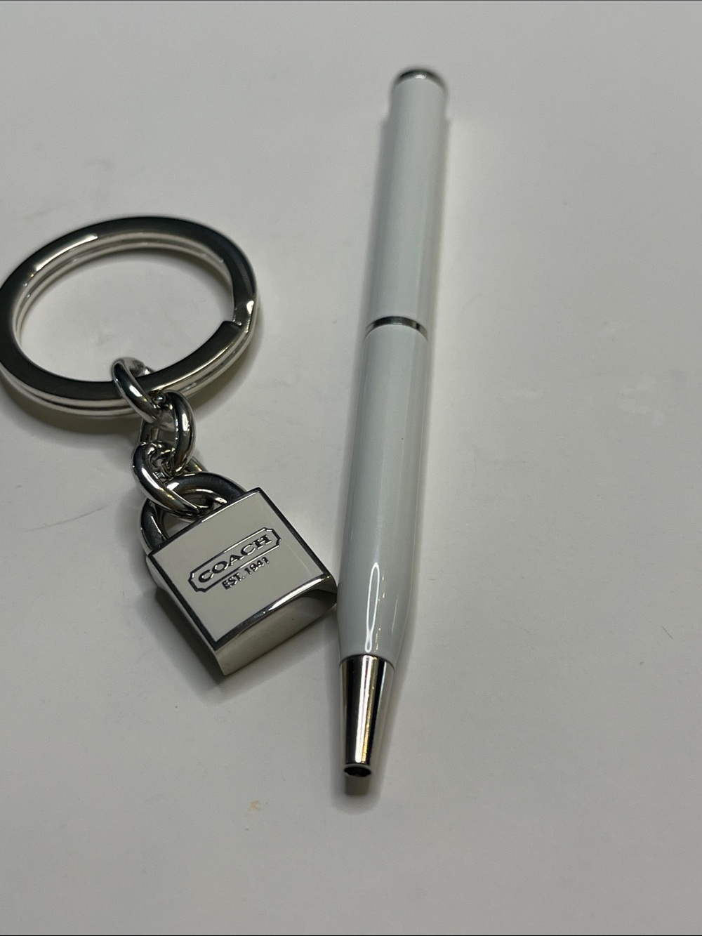 COACH Silver and White Padlock Key Charm and Coach Pen - Picture 2 of 6